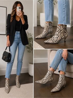 Marc Fisher Itzia Snake Print Ankle Booties Pointed Toe Kitten Heel NWB Size 6
